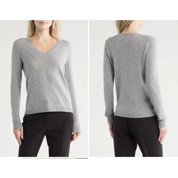 Nordstrom V Neck Cashmere Sweater in Grey Heather Plus New Size XXL/18/16W - Picture 1 of 6
